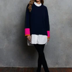 Racing Stripe Sweater - Navy/Pepper