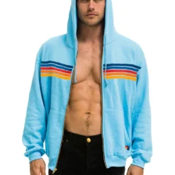 5 Stripe Zip Hoodie - Sky 2