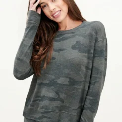 Splendid Camo Crew Top - Olive