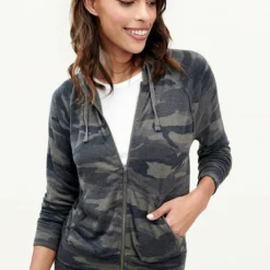 Splendid Camo Zip-Up Hoodie - Olive