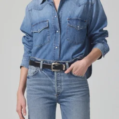 CITIZENS OF HUMANITY Cropped Western Shirt - Carolina Blue