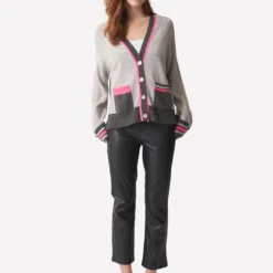 Varsity Pop Cardigan - Grey