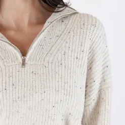 Chase Fleck Ribbed 3/4 Zip Sweater- Off White -Deals Moda Zoom Store CHASE F23 OFF WHITE 5