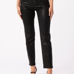 Paige Cindy High Straight Jean - Black Fog Luxe Coated