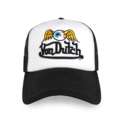 Von Dutch Flying Eyeball Wordmark Trucker Hat - Black White