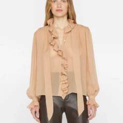 FRAME Ruffle Blouse - Blush 12 FRAME Ruffle Blouse - Blush -Deals Moda Zoom Store F23SBL03 BLUSH 0796