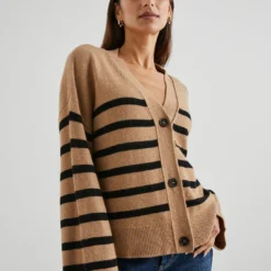 RAILS Geneva Cardigan - Camel Black Stripe
