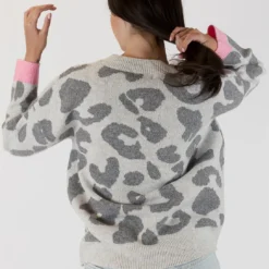 Hailey Leopard Sweater - White -Deals Moda Zoom Store HAILEY F23 ICE GREY PRINT 3