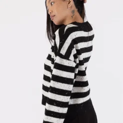 Jessie Stripe Sweater - Black White -Deals Moda Zoom Store JESSIE F23 BLACK WHITE FLECK 5