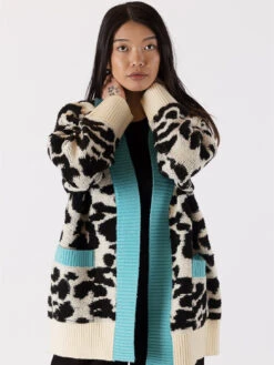 Leopard Cardigan - Teal