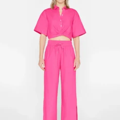 FRAME Cropped Twist Front Shirt - Flamingo -Deals Moda Zoom Store LWSH2828 FLAMINGO FRSU23EC WOMENS DAY 03 0881HR