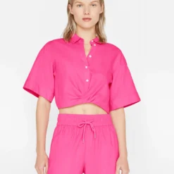 FRAME Cropped Twist Front Shirt - Flamingo