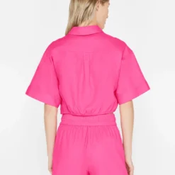 FRAME Cropped Twist Front Shirt - Flamingo -Deals Moda Zoom Store LWSH2828 FLAMINGO FRSU23EC WOMENS DAY 03 0901HR