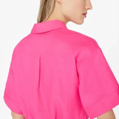FRAME Cropped Twist Front Shirt - Flamingo -Deals Moda Zoom Store LWSH2828 FLAMINGO FRSU23EC WOMENS DAY 03 0903HR