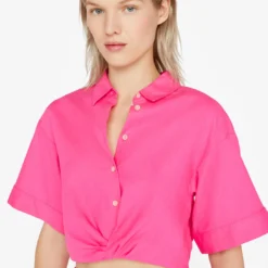 FRAME Cropped Twist Front Shirt - Flamingo -Deals Moda Zoom Store LWSH2828 FLAMINGO FRSU23EC WOMENS DAY 03 0912HR