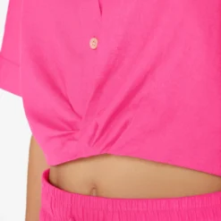 FRAME Cropped Twist Front Shirt - Flamingo -Deals Moda Zoom Store LWSH2828 FLAMINGO FRSU23EC WOMENS DAY 03 0914HR