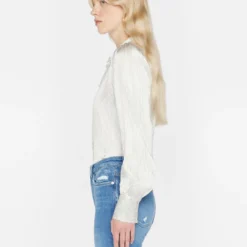 FRAME Victorian Blouse - Bone -Deals Moda Zoom Store LWSH2877 BONE MULTI 1213