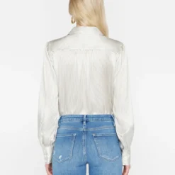 FRAME Victorian Blouse - Bone -Deals Moda Zoom Store LWSH2877 BONE MULTI 1217