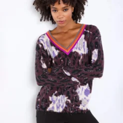 Wild Side V-Neck Sweater - Java/Purple