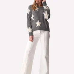 Alyssa Star Fringed Sweater - Grey