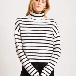 Striped Turtleneck Sweater - Snowflake