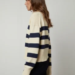 Velvet Lucie Stripe Polo Sweater - Cream/Navy -Deals Moda Zoom Store cot cash lucie05 cream navy vera04 night 0932