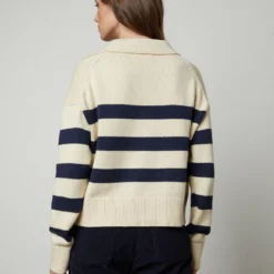 Velvet Lucie Stripe Polo Sweater - Cream/Navy -Deals Moda Zoom Store cot cash lucie05 cream navy vera04 night 0936