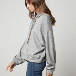 Velvet Fara Hood Top - Grey -Deals Moda Zoom Store cozy dbl knit fara06 hgrey 0817