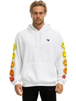 Smiley Sunset Pullover Relaxed Hoodie - White